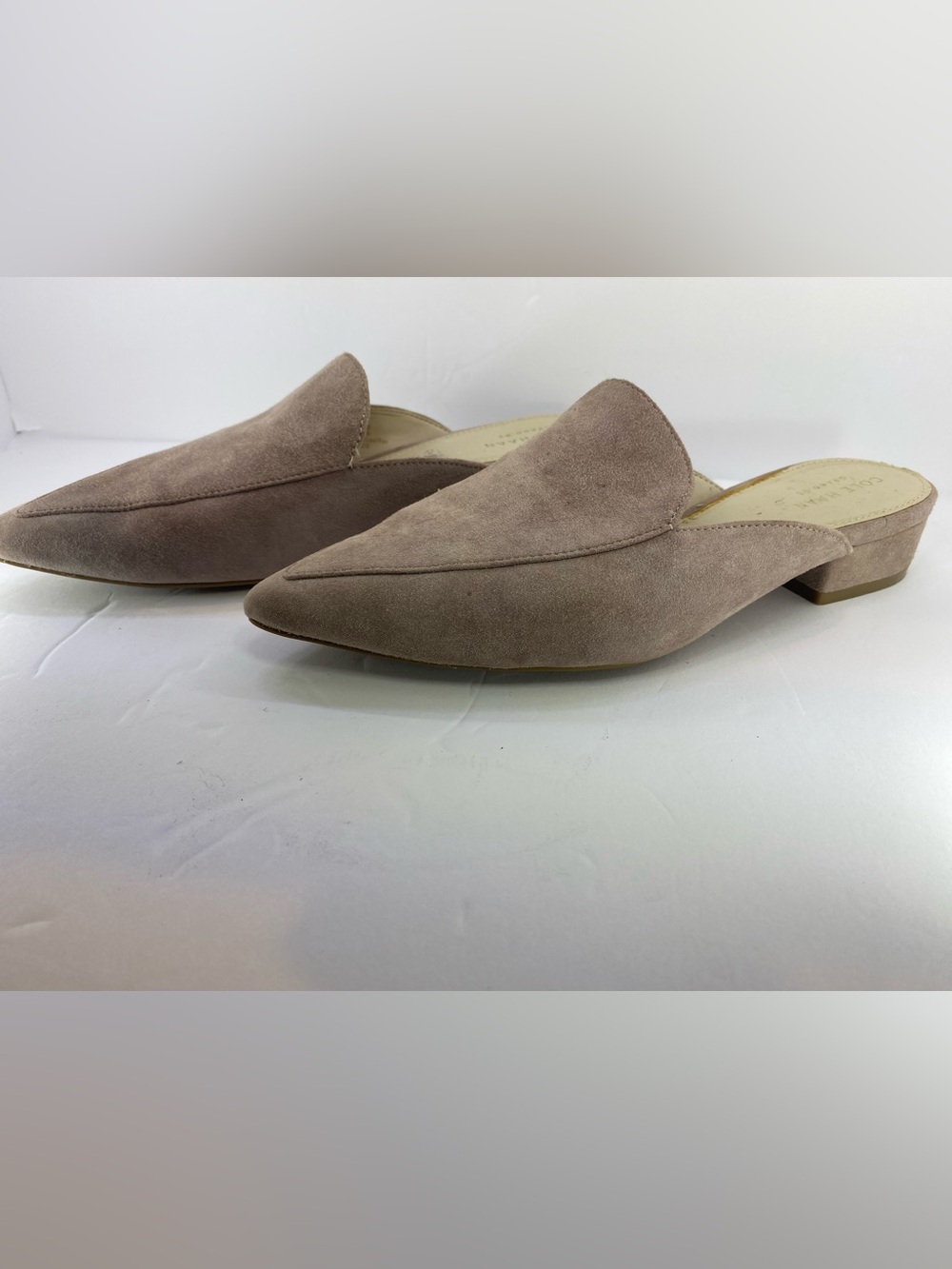 Cole Haan Taupe Suede Pointed Slip-On Mules